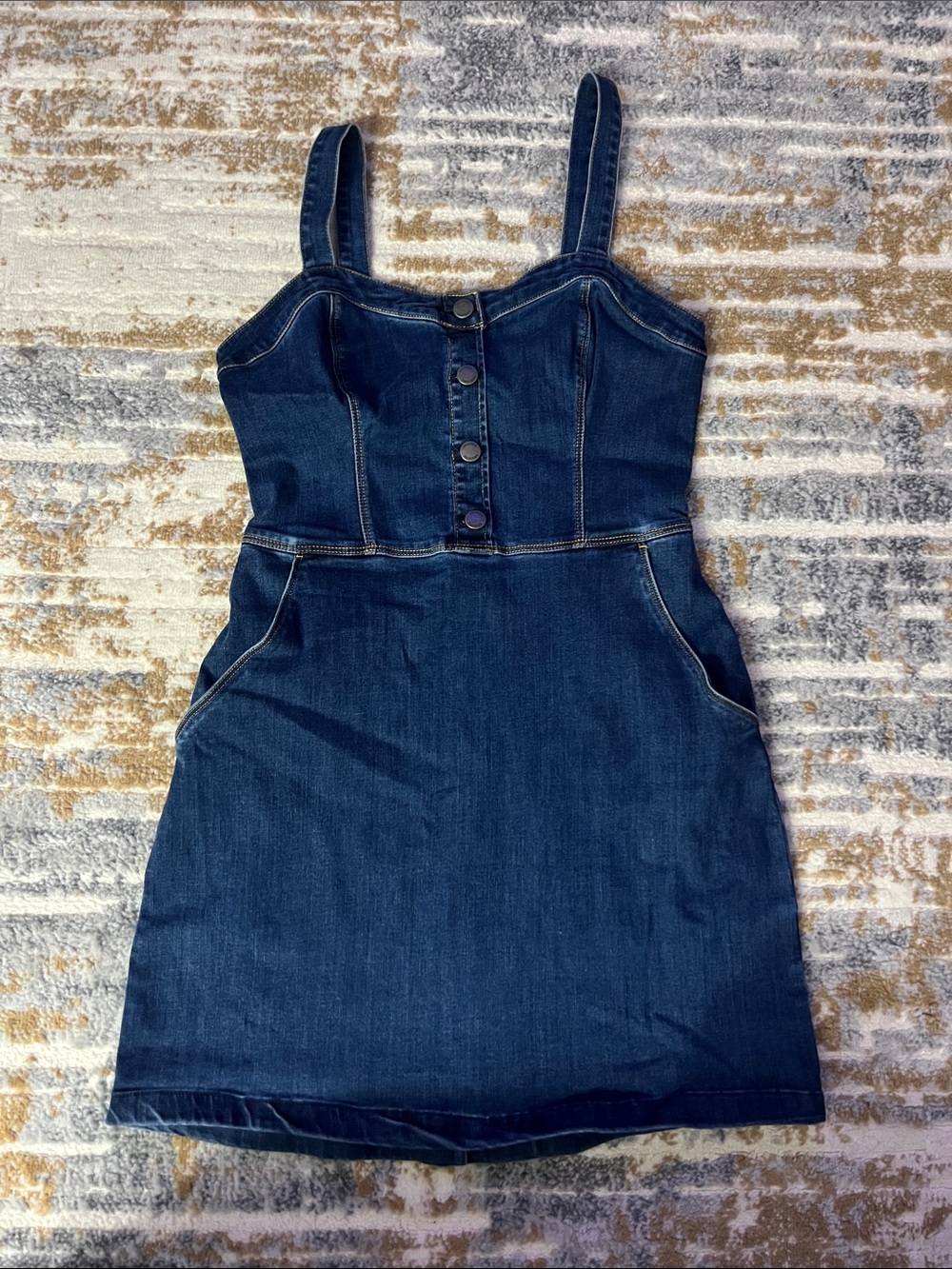 Dark Blue Denim Button-Front Mini Dress